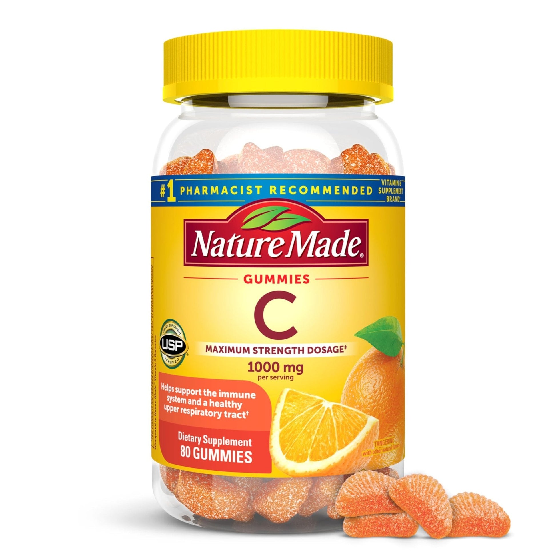 Nature Made Maximum Strength Dosage Vitamin C 1000mg per Serving, Immune Support Vitamin C Gummies for Adults, 80 Gummies, 20 Day Supply - Maple Wellness Supplements