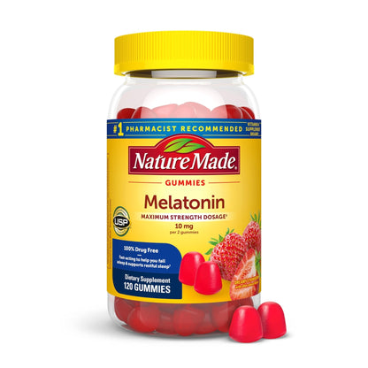 Nature Made Melatonin 10 mg per serving Gummies, Sleep Gummies for Adults Maximum Strength Dosage, 100% Drug Free Sleep Aid - Maple Wellness Supplements