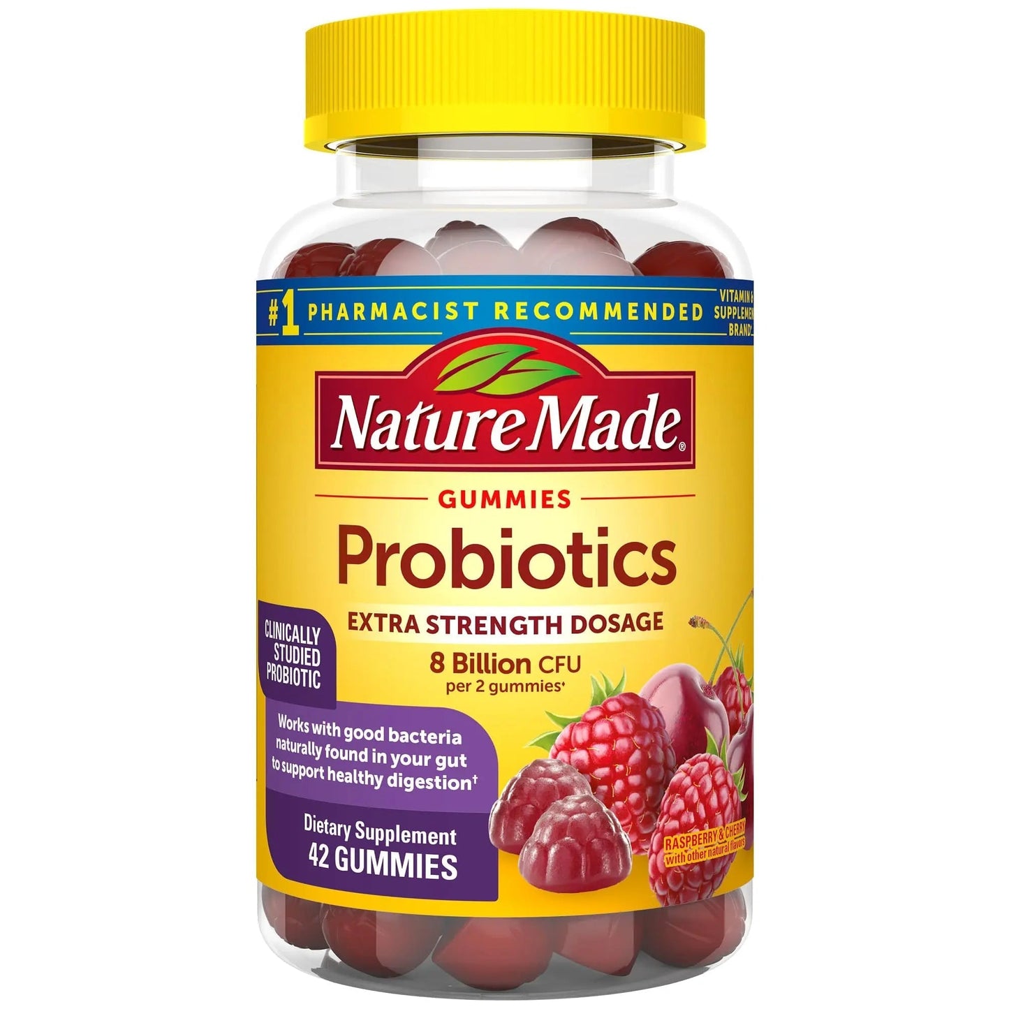 Nature Made Probiotics Extra Strength Dosage, Probiotics for Women and Men 8 Billion CFU per 2 Gummies, 42 Probiotic Gummies, 21 Day Supply - Maple Wellness Supplements