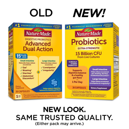 Nature Made Probiotics for Digestive Health Extra Strength 15 Billion CFU from Live Cultures, Probiotics for Women and Men, 30 Probiotic Capsules, 30 Day Supply - Maple Wellness Supplements