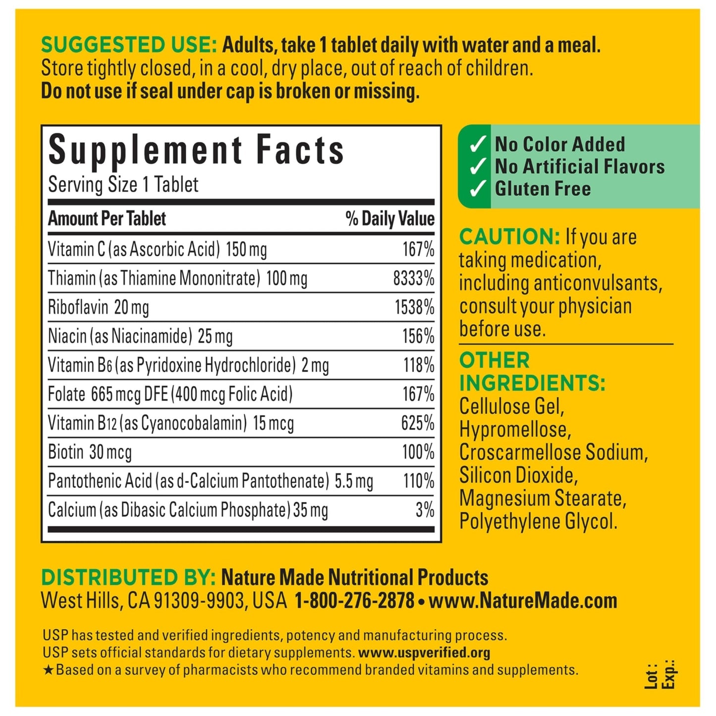 Nature Made Super B Complex with Vitamin C & Folic Acid, B Complex Vitamins for Women and Men, Dietary Supplement - Maple Wellness Supplements