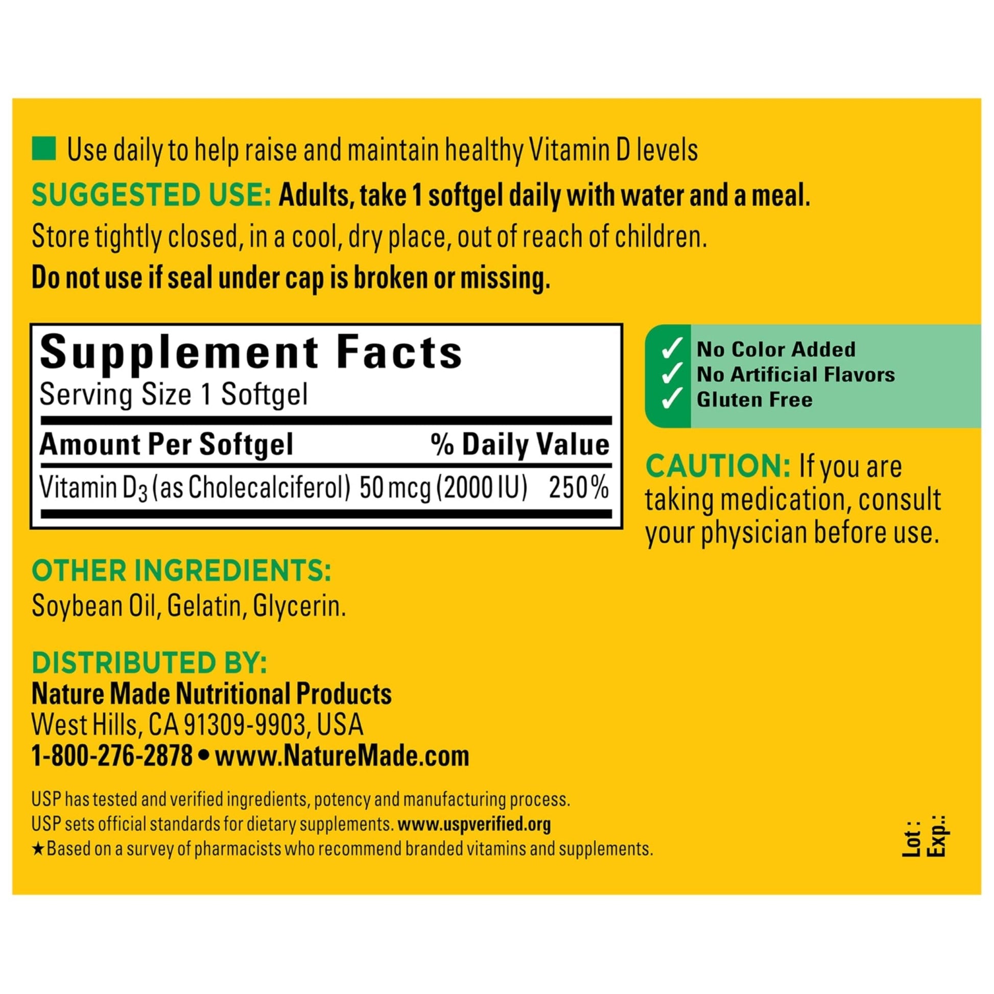 Nature Made Vitamin D3 2000 IU (50 mcg), Vitamin D Supplement for Bone, Teeth, Muscle and Immune Health Support, 250 Softgels, 250 Day Supply - Maple Wellness Supplements