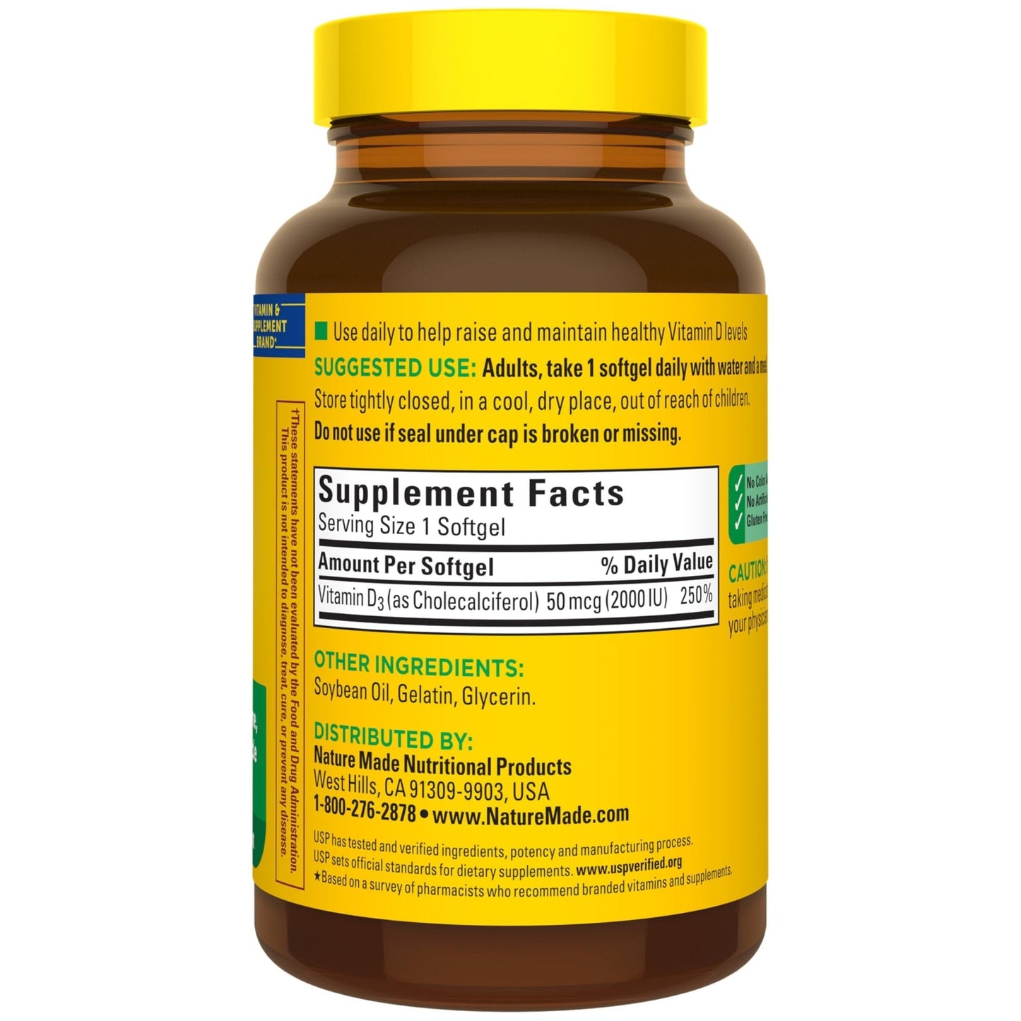 Nature Made Vitamin D3 2000 IU (50 mcg), Vitamin D Supplement for Bone, Teeth, Muscle and Immune Health Support, 250 Softgels, 250 Day Supply - Maple Wellness Supplements