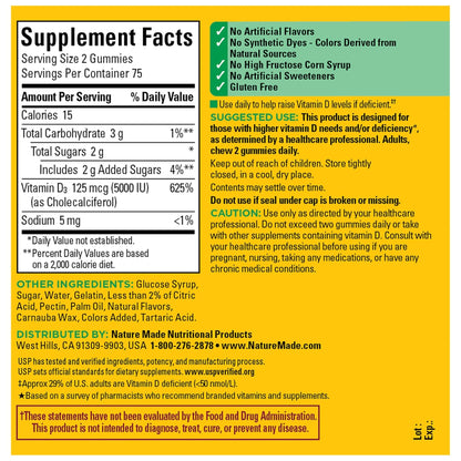 Nature Made Vitamin D3 5000 IU Per Serving Gummies Extra Strength, Bone and Immune Health Support, 150 Vitamin D Gummies for Adults, 75 Day Supply - Maple Wellness Supplements
