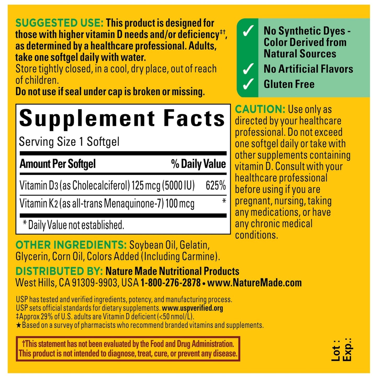Nature Made Vitamin D3 K2 Supplement, 5000 IU (125 mcg) Vitamin D for Bone, Teeth, Muscle and Immune Support - Maple Wellness Supplements