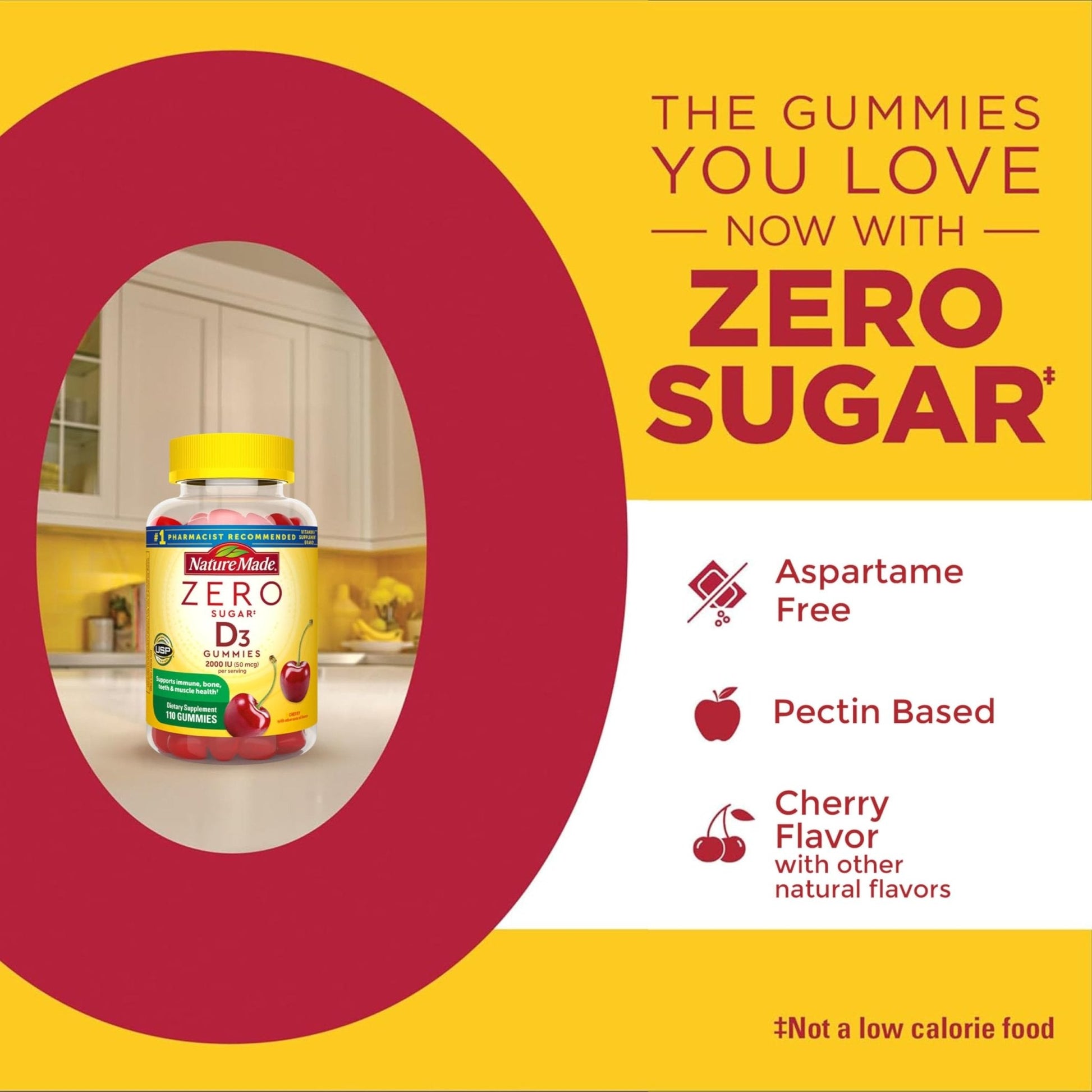 Nature Made Zero Sugar Vitamin D3 Gummies 2000 IU (50 mcg) Per Serving, Bone & Immune Support, Aspartame Free - Maple Wellness Supplements