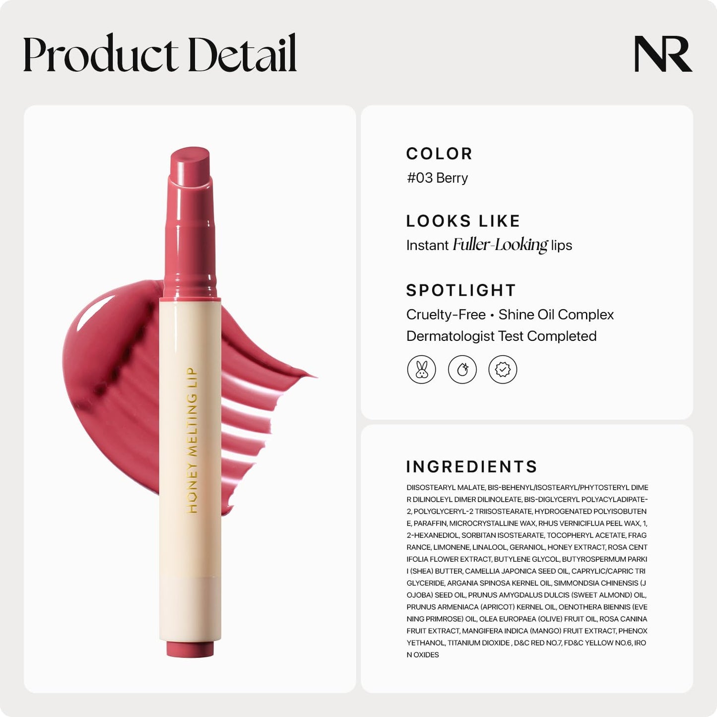 Nature Republic HONEY MELTING LIP (03 BERRY) SOFT LIP STICK, Hydrating Gloss, Moisturizing balms, Sheer tint, Shine & Glowy Finish, korean make up - Maple Wellness Supplements