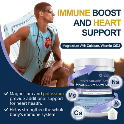 NATURE TARGET Magnesium Powder Supplement with Glycinate, Citrate, Malate, Magnesium Complex with L-Theanine & Vitamin B6 for Muscle, Heart & Brain, Vegan, 10.58 oz (100 Servings), Lemon Orange Flavor - Maple Wellness Supplements