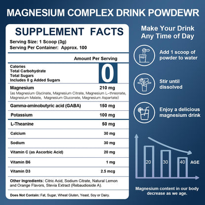 NATURE TARGET Magnesium Powder Supplement with Glycinate, Citrate, Malate, Magnesium Complex with L-Theanine & Vitamin B6 for Muscle, Heart & Brain, Vegan, 10.58 oz (100 Servings), Lemon Orange Flavor - Maple Wellness Supplements