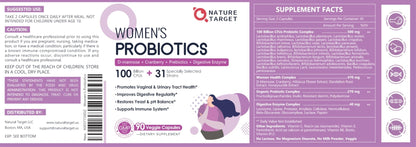 NATURE TARGET Probiotics for Women, 100 Billion CFUs Probiotic with Digestive Enzymes & Prebiotics, Vaginal Probiotics with Cranberry for Urinary Tract Health - Maple Wellness Supplements