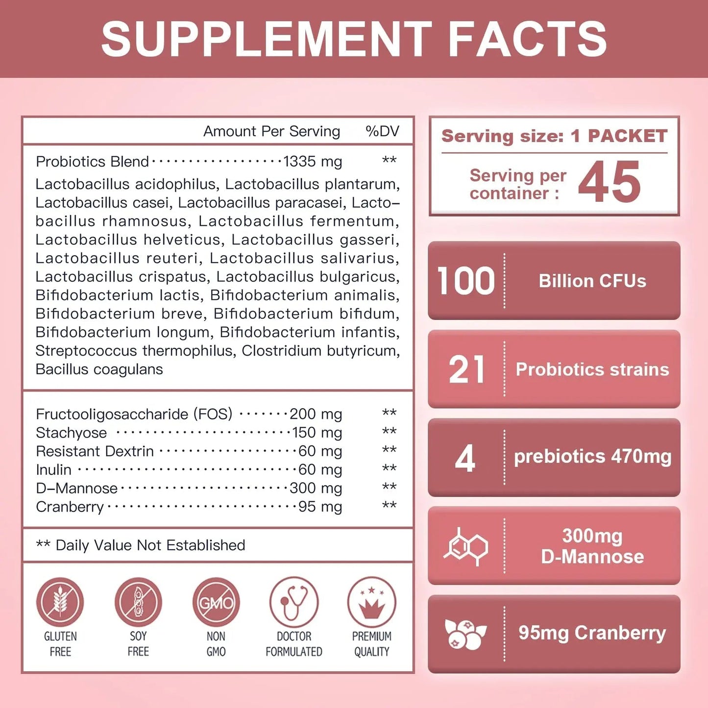 NATURE TARGET Probiotics-for-Women Prebiotics-and-Probiotics-Powder, 100-Billion-CFUs 45-Day-Supply, Women's-Probiotic with D-Mannose and Cranberry for Urinary Tract/Gut/Digestive Health - Maple Wellness Supplements