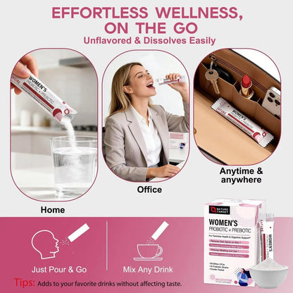 NATURE TARGET Probiotics for Women Probiotic Powder - 50 Billion CFUs, 13 Strains Supports for Digestive Vaginal Health, Bloating Relief, 30 Stick Packs - Maple Wellness Supplements