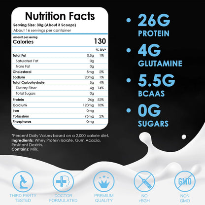 NATURE TARGET Unflavored Whey Protein Isolate - 26g Protein, 0g Sugar, Keto Friendly - No rBGH, Grass Fed - Perfect for Coffee, Baking & Smoothies - 1.10 LB (16 Servings) - Maple Wellness Supplements