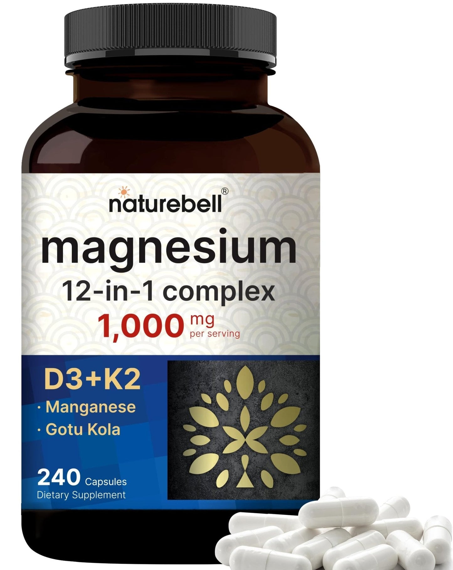 NatureBell 12-in-1 Magnesium Complex 1000mg, 4-Months Supply – Magnesium Glycinate, Citrate, Taurate, Malate, & More – High Absorption Formula for Men & Women – Chelated & Purified – 240 Capsules - Maple Wellness Supplements