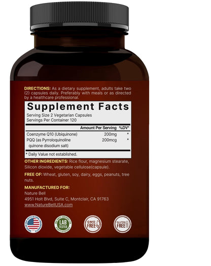 NatureBell CoQ10 200mg with PQQ, 240 Veggie Capsules | Stable High Absorption Form – Antioxidant Support for Heart, & Energy Health - Maple Wellness Supplements