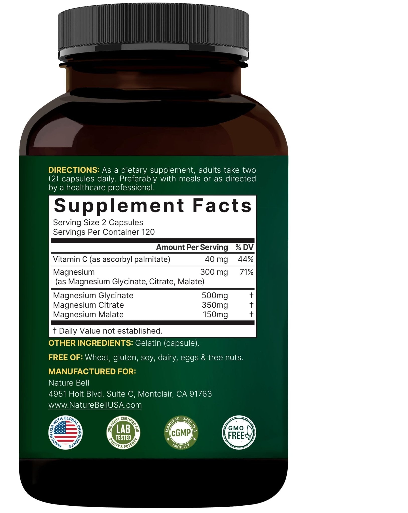 NatureBell Magnesium Complex for Women & Men 1,000mg Per Serving – 240 Capsules – Triple Magnesium Complex with Glycinate, Citrate & Malate – Chelated & Purified – Non‑GMO, Filler Free - Maple Wellness Supplements
