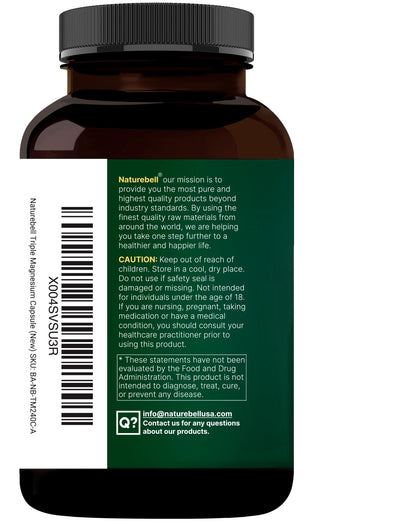 NatureBell Magnesium Complex for Women & Men 1,000mg Per Serving – 240 Capsules – Triple Magnesium Complex with Glycinate, Citrate & Malate – Chelated & Purified – Non‑GMO, Filler Free - Maple Wellness Supplements