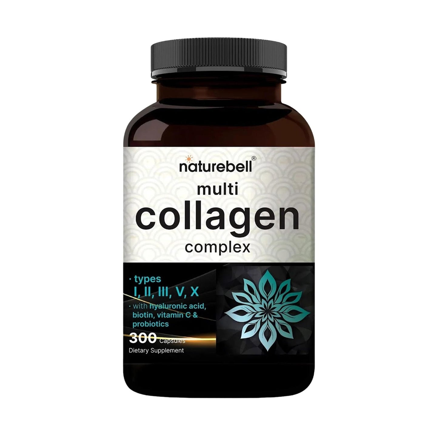 NatureBell Multi Collagen Complex - 300 Capsules - 5 Collagen Peptides (Type I, II, III, V, X), Hyaluronic Acid, Biotin & Probiotics - Maple Wellness Supplements