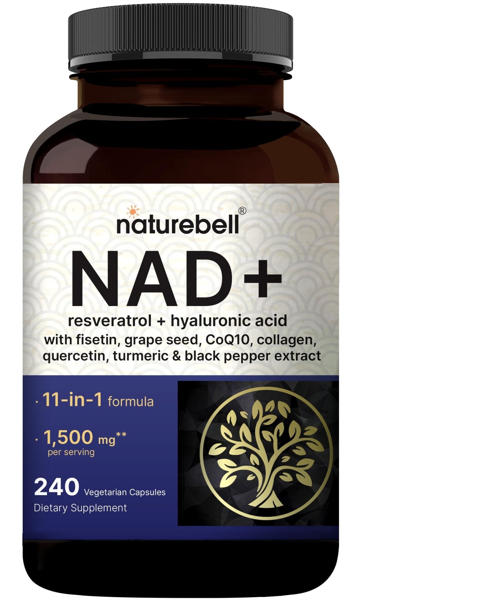 NatureBell NAD+ Complex 1,500mg Per Serving, 240 Veggie Capsules | NMN Supplement Alternative | NAD Plus Resveratrol, Hyaluronic Acid, Quercetin, Fisetin, Collagen, & More – Non-GMO - Maple Wellness Supplements