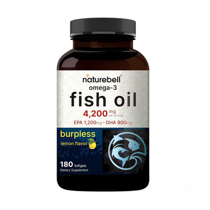 NatureBell Omega-3 Fish Oil - 180 Softgels - Support for Joint, Brain & Heart Health* - with EPA & DHA - No Burps or Fishy Aftertaste - Non-GMO & Mercury-Free Formula - Lemon Flavor - Maple Wellness Supplements