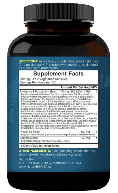 NatureBell Probiotic 200 Billion CFU – 40 Strains Per Serving | 240 Veggie Capsules with Prebiotics and Probiotics – Full Spectrum Complex with Enzymes - Maple Wellness Supplements