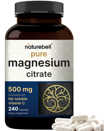 NatureBell Pure Magnesium Citrate 500mg per 3 Capsules Serving Size, 240 Capsules per Bottle - Maple Wellness Supplements