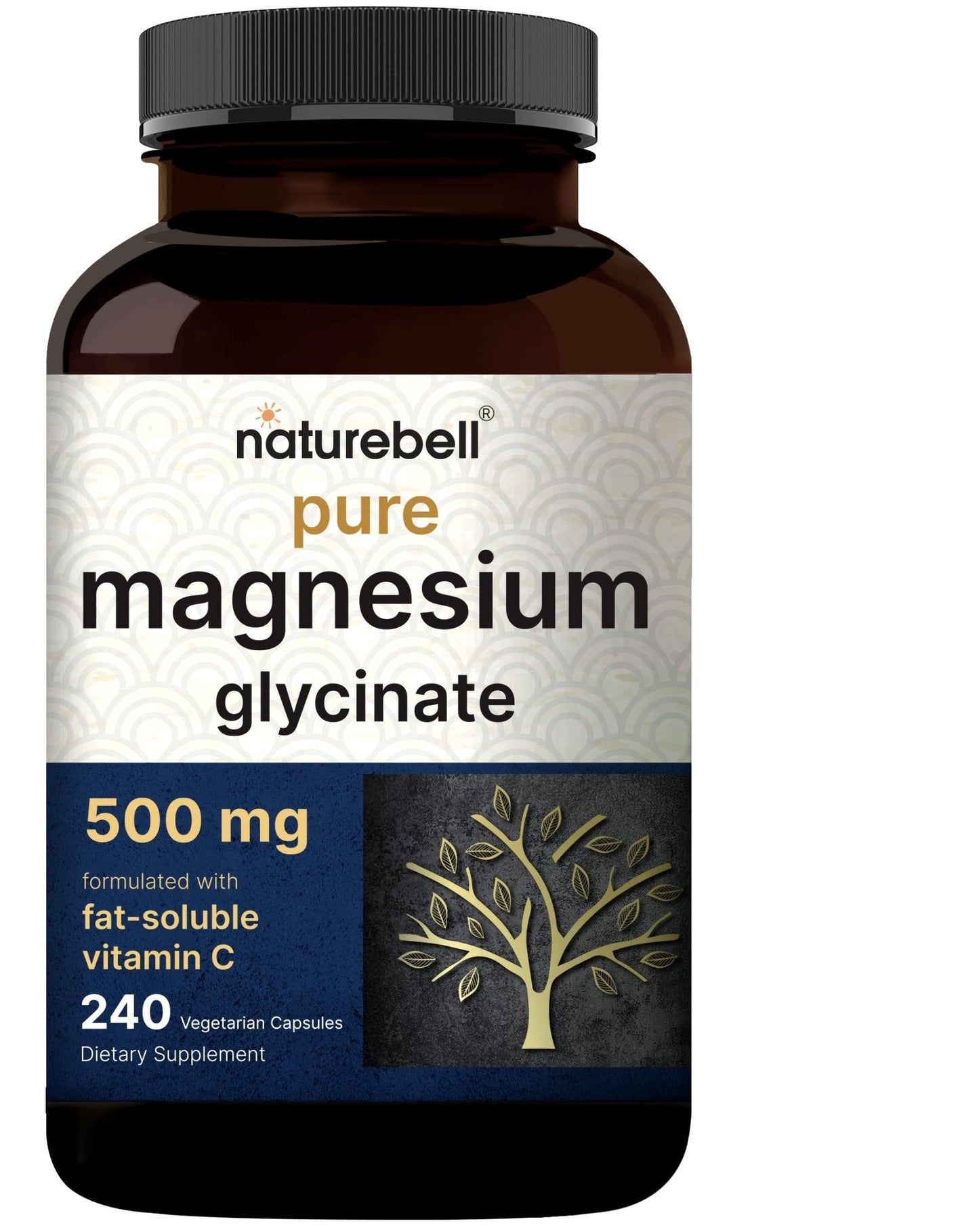 Naturebell Pure Magnesium Glycinate 500mg, 240 Veggie Capsules | 100% Chelated & Purified – 3rd Party Tested, Vegan Friendly, Non-GMO, Filler Free - Maple Wellness Supplements