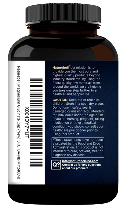 Naturebell Pure Magnesium Glycinate 500mg, 240 Veggie Capsules | 100% Chelated & Purified – 3rd Party Tested, Vegan Friendly, Non-GMO, Filler Free - Maple Wellness Supplements