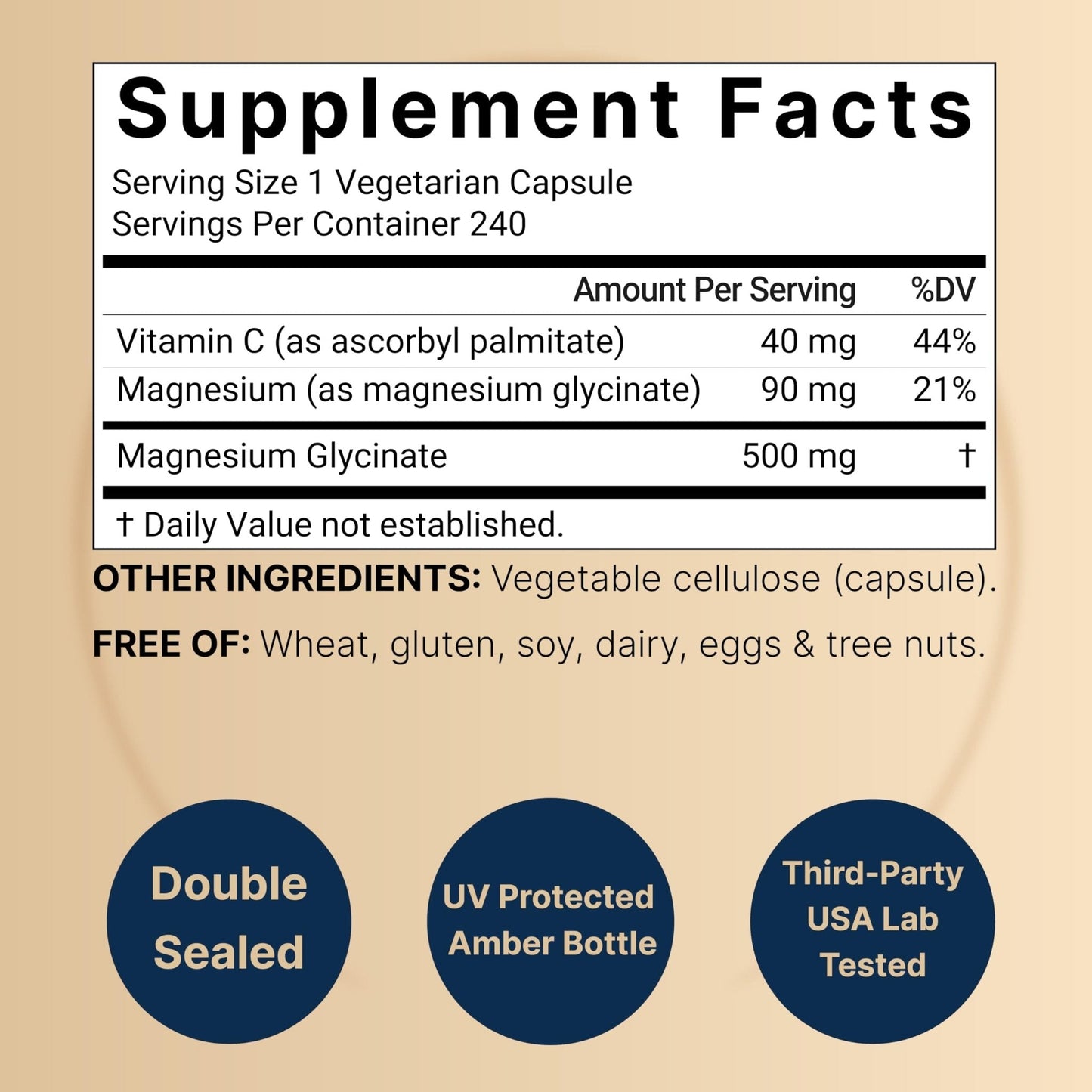 Naturebell Pure Magnesium Glycinate 500mg, 240 Veggie Capsules | 100% Chelated & Purified – 3rd Party Tested, Vegan Friendly, Non-GMO, Filler Free - Maple Wellness Supplements