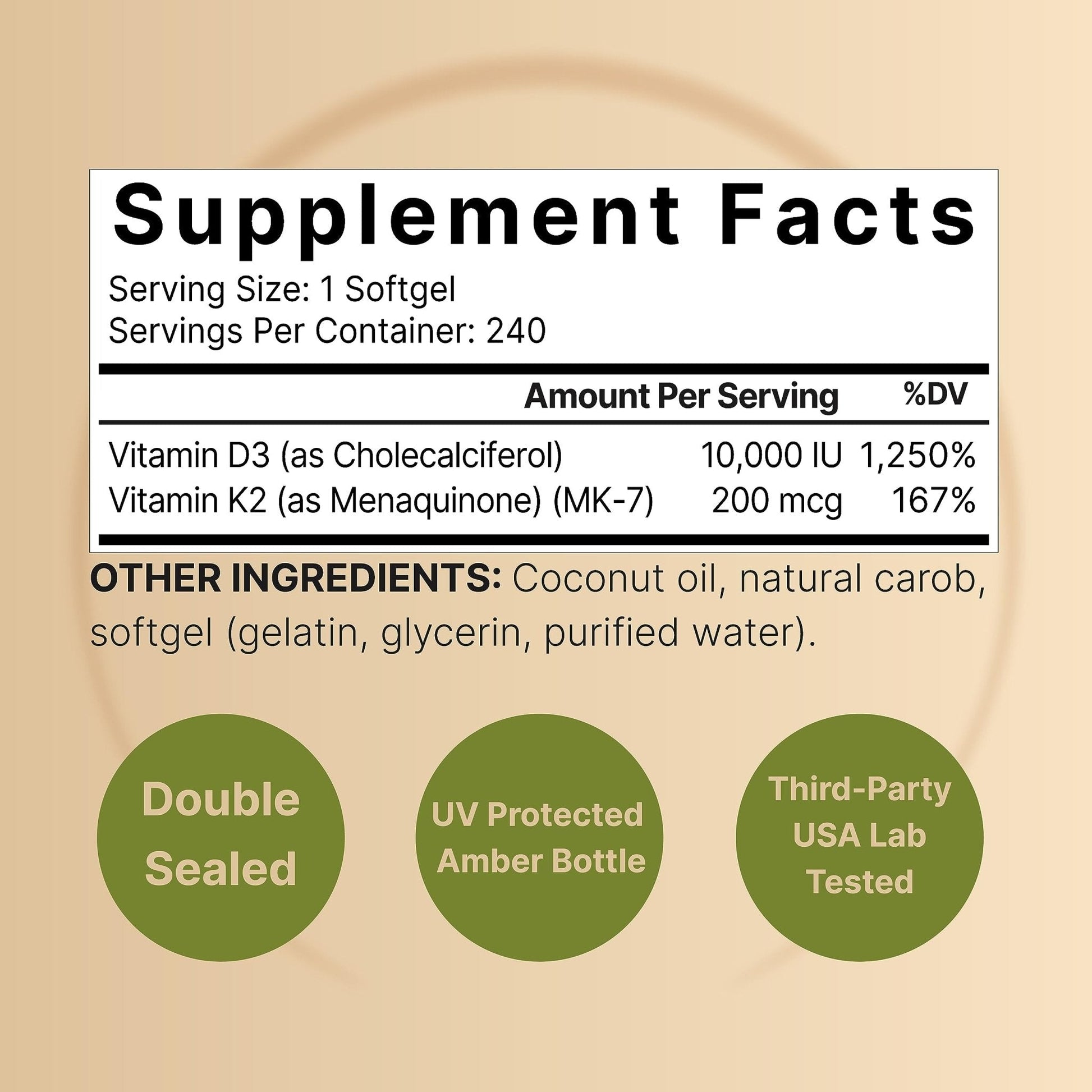 NatureBell Vitamin D3 K2 (10,000 IU Vitamin D + 200mcg Vitamin K MK-7) 240 Softgels - Maple Wellness Supplements