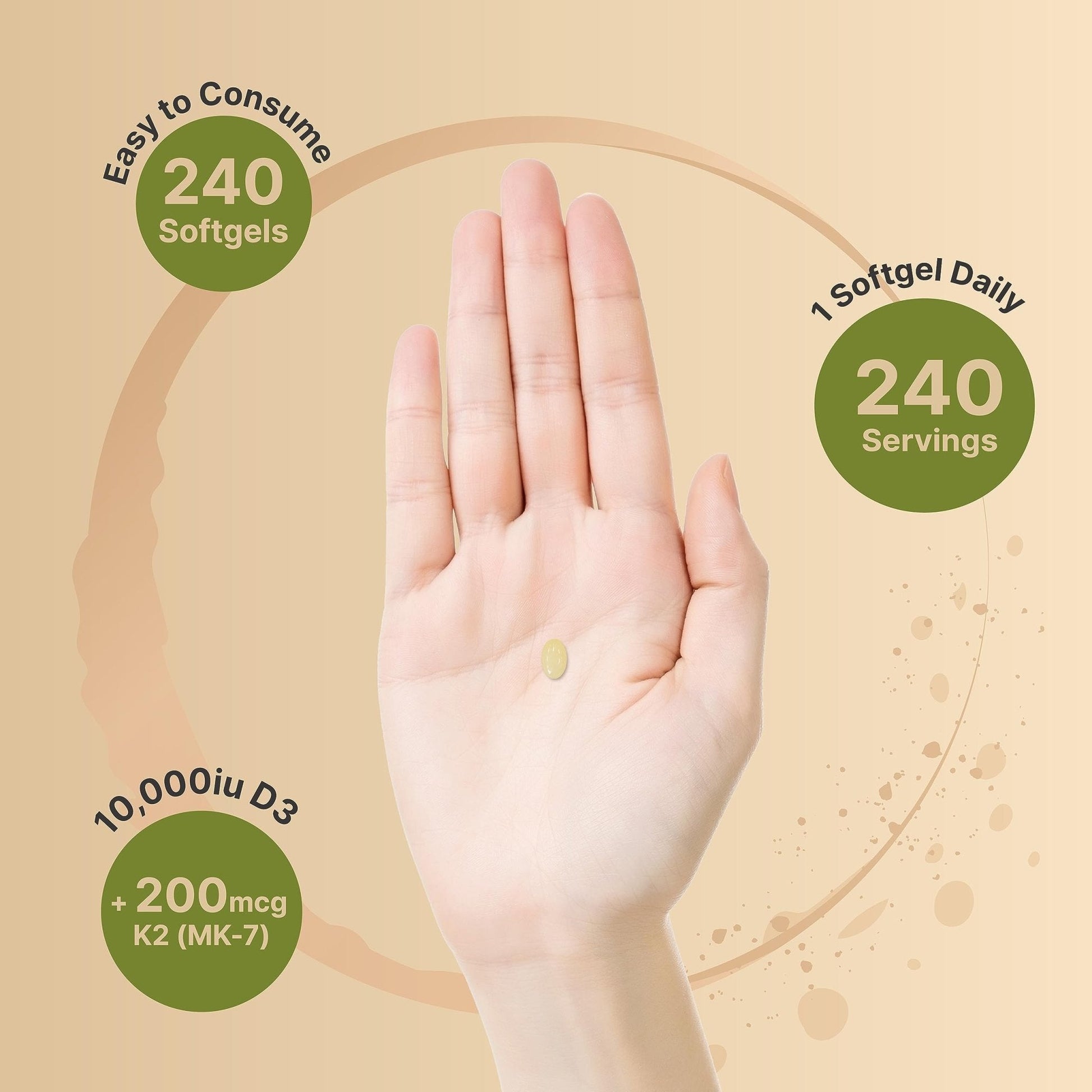 NatureBell Vitamin D3 K2 (10,000 IU Vitamin D + 200mcg Vitamin K MK-7) 240 Softgels - Maple Wellness Supplements