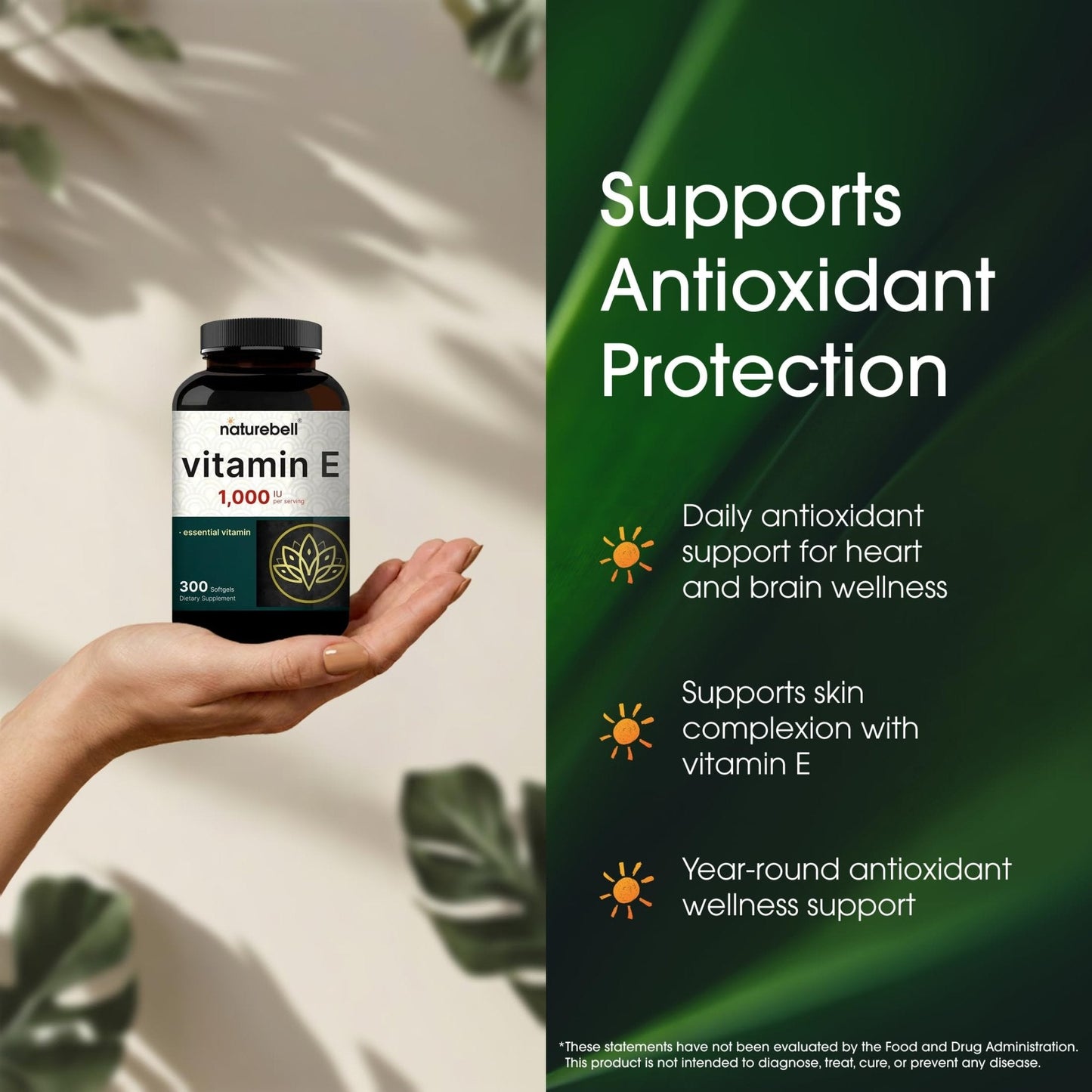 NatureBell Vitamin E 1,000 IU Per Serving - 300 Softgels - Antioxidant Supplement for Skin, Heart & Brain Health Support - Maple Wellness Supplements