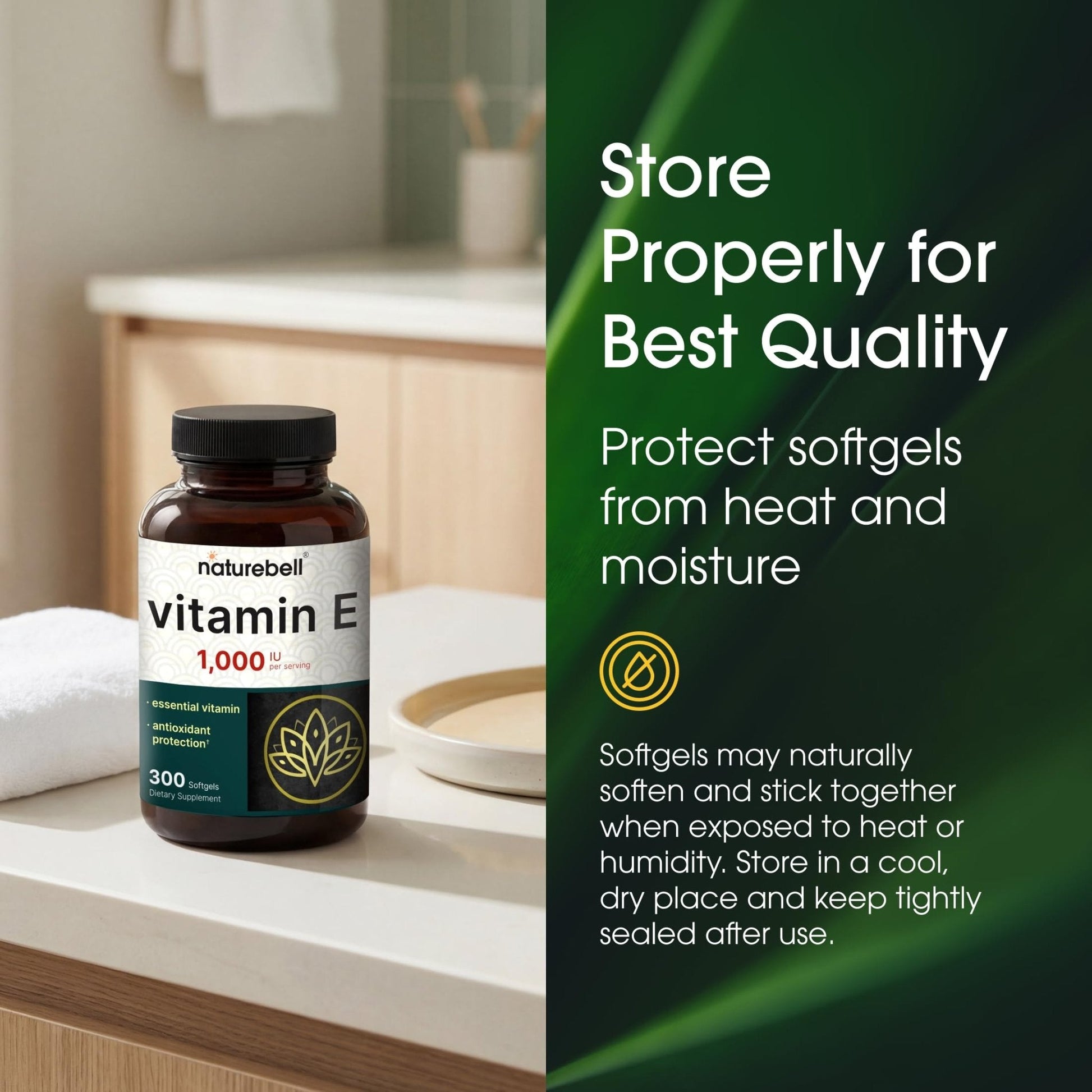 NatureBell Vitamin E 1,000 IU Per Serving - 300 Softgels - Antioxidant Supplement for Skin, Heart & Brain Health Support - Maple Wellness Supplements
