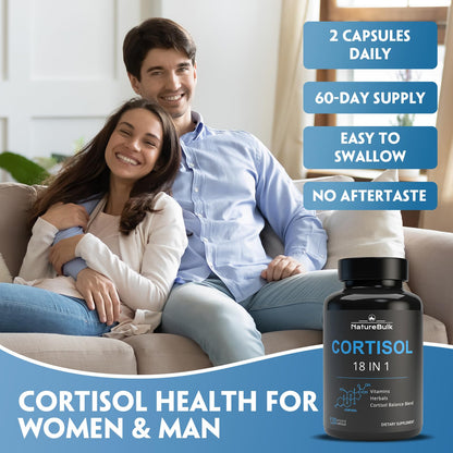 NATUREBULK Cortisol Supplements for Women, 18-in-1 - Premium Blend with Ashwagandha, Rhodiola, Magnesium & L-Theanine - Stress Response Support & Mood Enhancement Formula - 120 Vegetarian Capsules - Maple Wellness Supplements