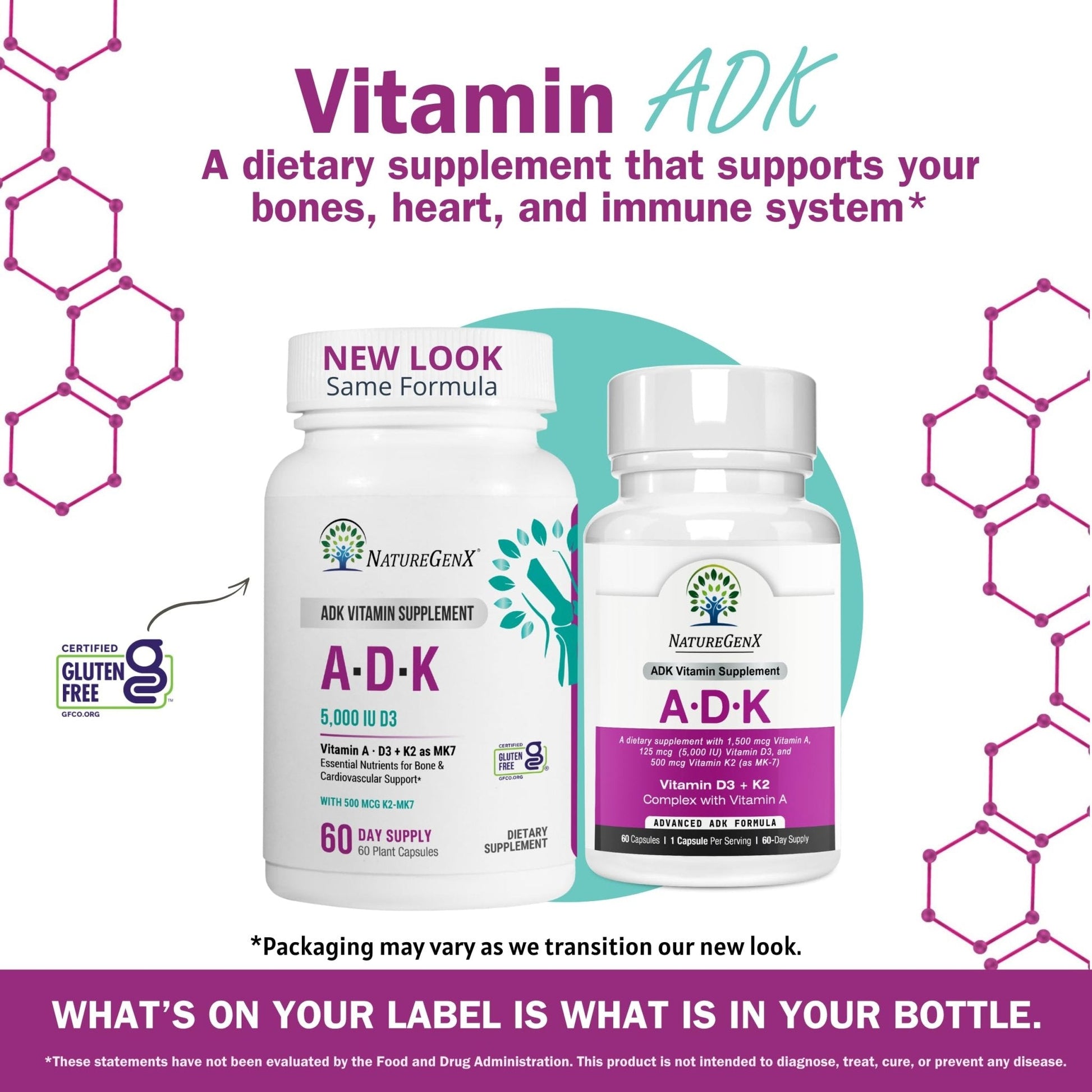 NatureGenX ADK Vitamin Supplement – Vitamins A, D3 & K2 MK-7 for Bone Health & Calcium Absorption – Gluten-Free, Non-GMO, Soy-Free - Maple Wellness Supplements
