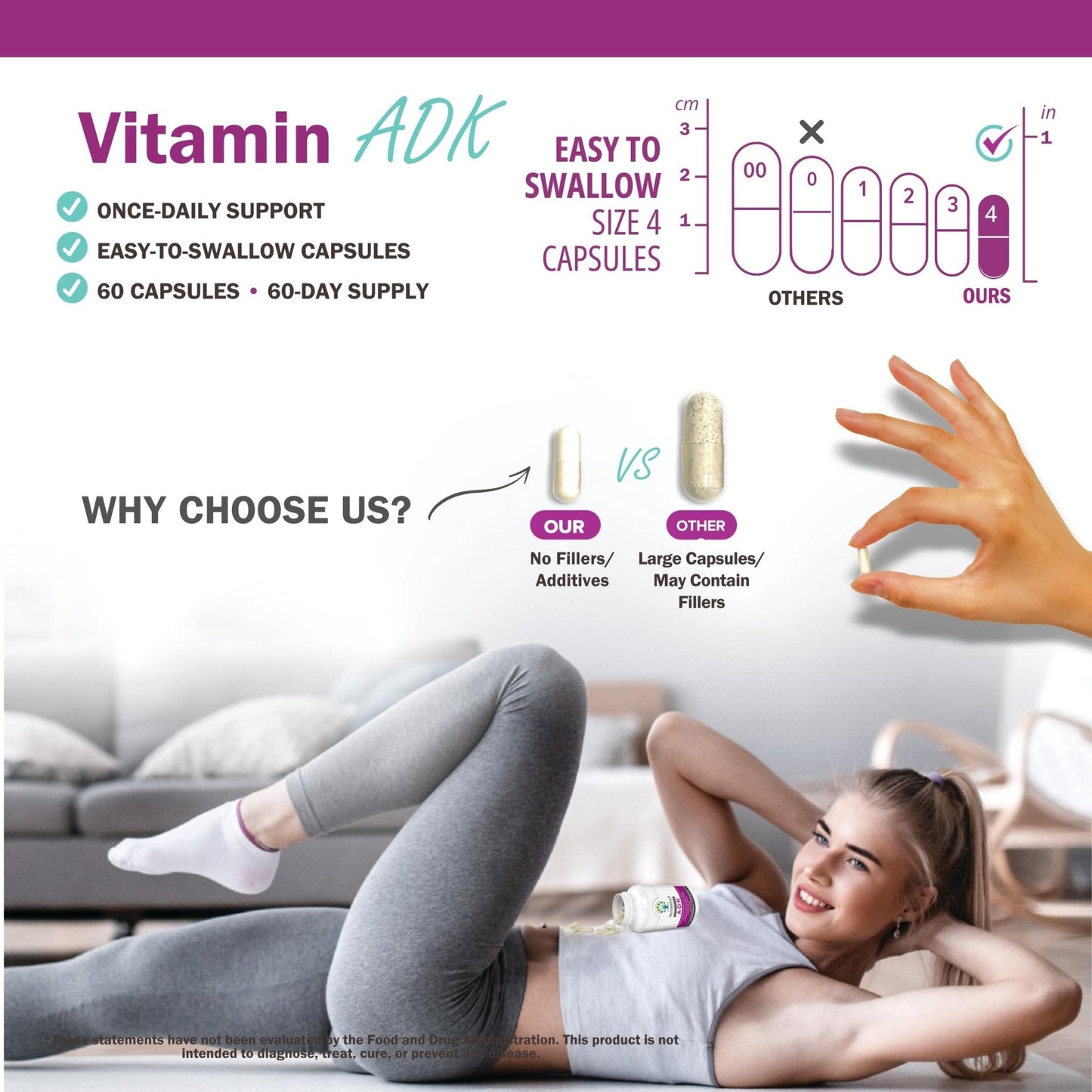 NatureGenX ADK Vitamin Supplement – Vitamins A, D3 & K2 MK-7 for Bone Health & Calcium Absorption – Gluten-Free, Non-GMO, Soy-Free - Maple Wellness Supplements