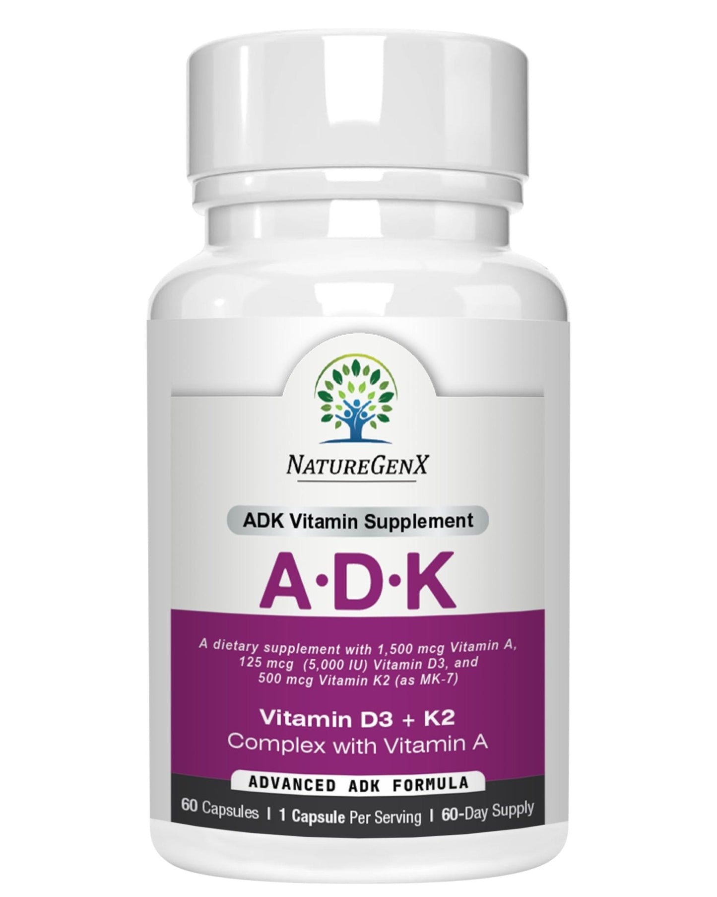 NatureGenX ADK Vitamin Supplement – Vitamins A, D3 & K2 MK-7 for Bone Health & Calcium Absorption – Gluten-Free, Non-GMO, Soy-Free - Maple Wellness Supplements