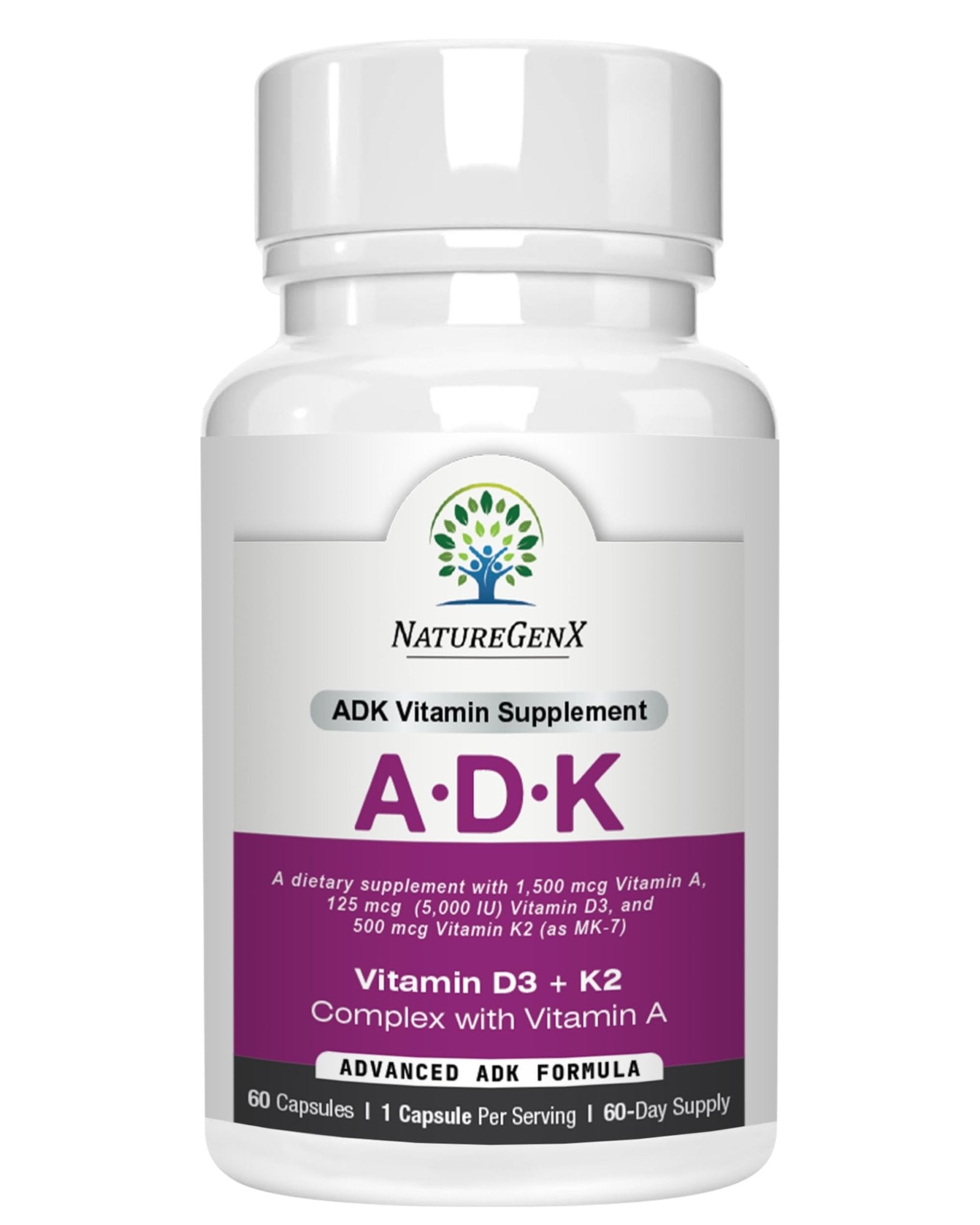NatureGenX ADK Vitamin Supplement – Vitamins A, D3 & K2 MK-7 for Bone Health & Calcium Absorption – Gluten-Free, Non-GMO, Soy-Free - Maple Wellness Supplements