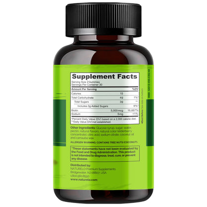 NATURELO Biotin Gummies - Supports Healthy Hair, Skin & Nails - High Potency 2500 mcg - Non GMO, Gluten Free - 60 Gummies - Maple Wellness Supplements