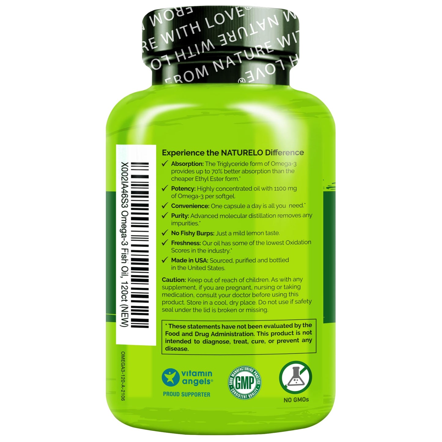 NATURELO Burpless Omega 3 Fish Oil Supplement - 1100mg Triglyceride Omega-3, EPA + DHA, Liquid Fish Oil for Heart, Eye, Brain, Joint Health - Maple Wellness Supplements