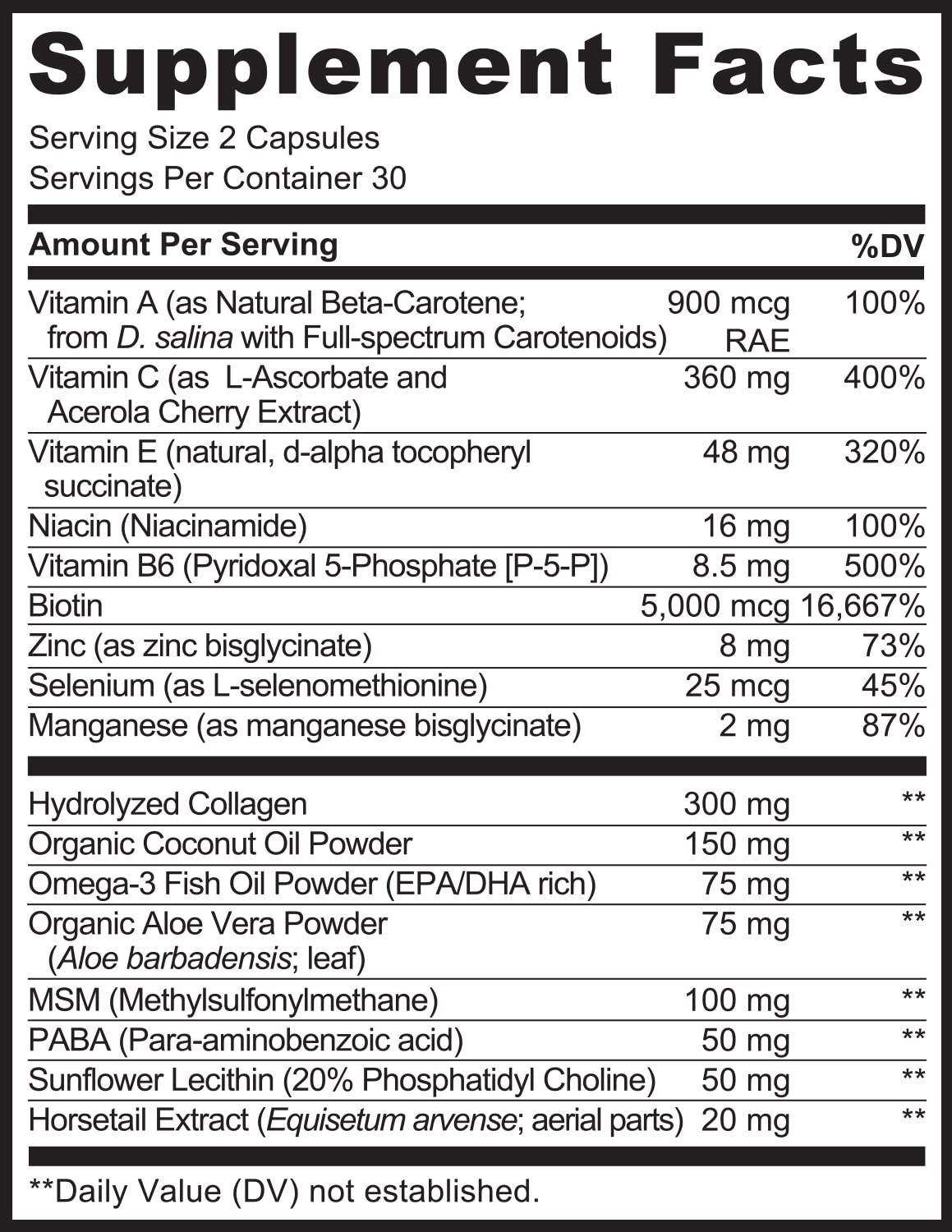 NATURELO Hair, Skin and Nails Vitamins - 5000 mcg Biotin, Collagen, Natural Vitamin E - Supplement for Healthy Skin - Maple Wellness Supplements