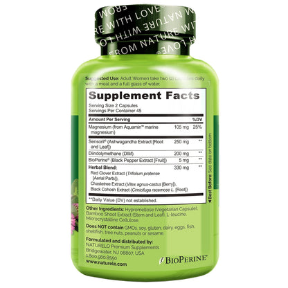 NATURELO Menopause Supplements for Women, Herbal Blend with Black Cohosh for Menopause Hot Flashes Advanced Estrogen Multi-Symptom Formula 90 Capsules - Maple Wellness Supplements