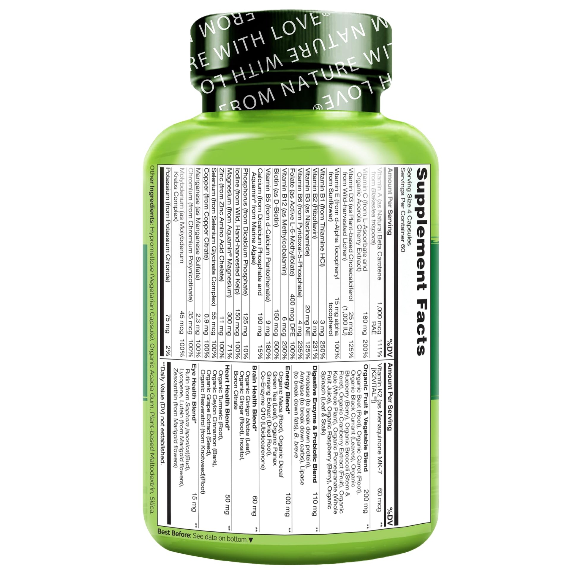 NATURELO Mens Multivitamins - Whole Food Multivitamin for Men with Vitamins, Minerals - 240 Vegetarian Capsules for Energy, Brain, Heart, Eye Health* - Maple Wellness Supplements