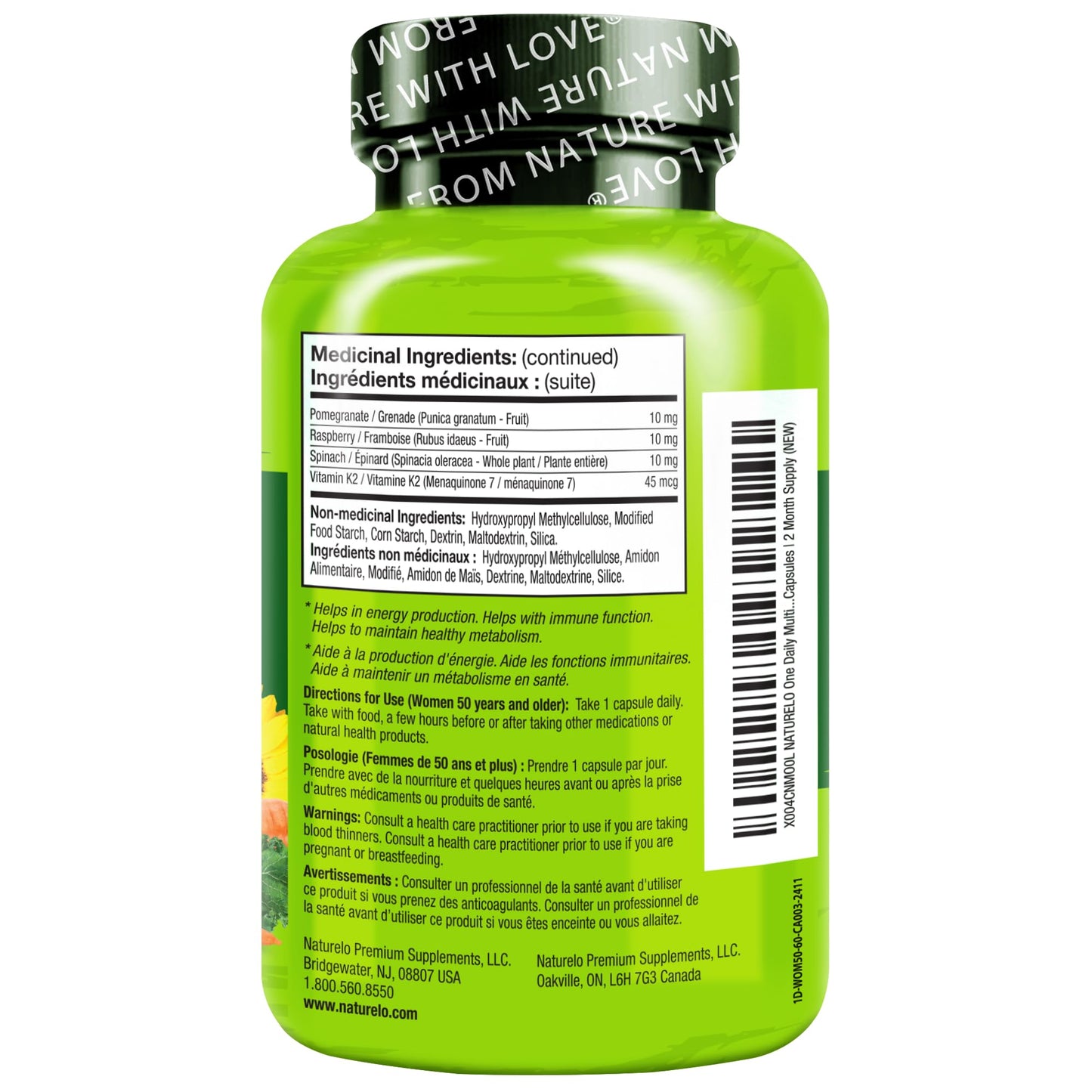 NATURELO One Daily Multivitamin for Women 50+ (Iron Free) - Menopause Support for Women Over 50 - Whole Food Supplement - Non-GMO - No Soy - 60 Capsules - 2 Month Supply - Maple Wellness Supplements