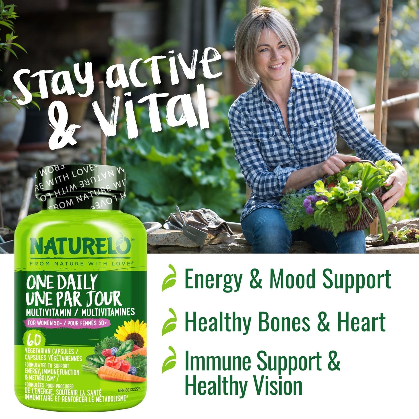 NATURELO One Daily Multivitamin for Women 50+ (Iron Free) - Menopause Support for Women Over 50 - Whole Food Supplement - Non-GMO - No Soy - 60 Capsules - 2 Month Supply - Maple Wellness Supplements