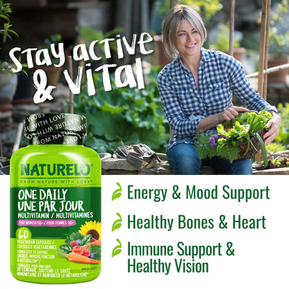 NATURELO One Daily Multivitamin for Women 50+ (Iron Free) - Menopause Support for Women Over 50 - Whole Food Supplement - Non-GMO - No Soy - 60 Capsules - 2 Month Supply - Maple Wellness Supplements