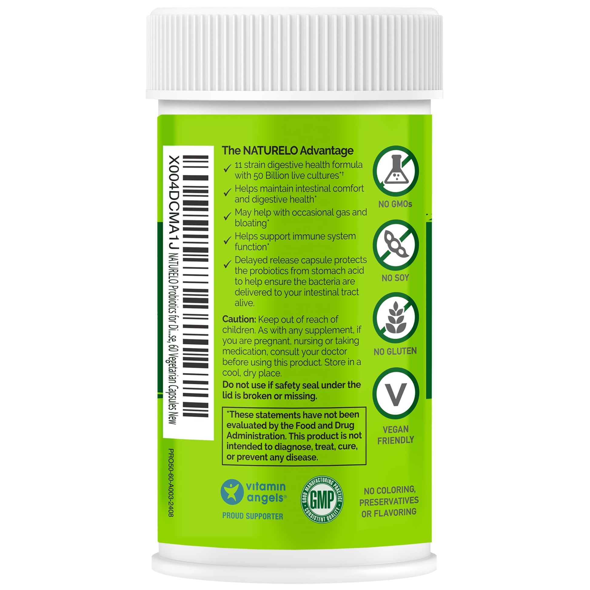 NATURELO Probiotics for Digestive Health - 50 Billion CFU, 11 Strains, Daily Use Supplement - Boosts Immune System, Delayed Release, - Maple Wellness Supplements