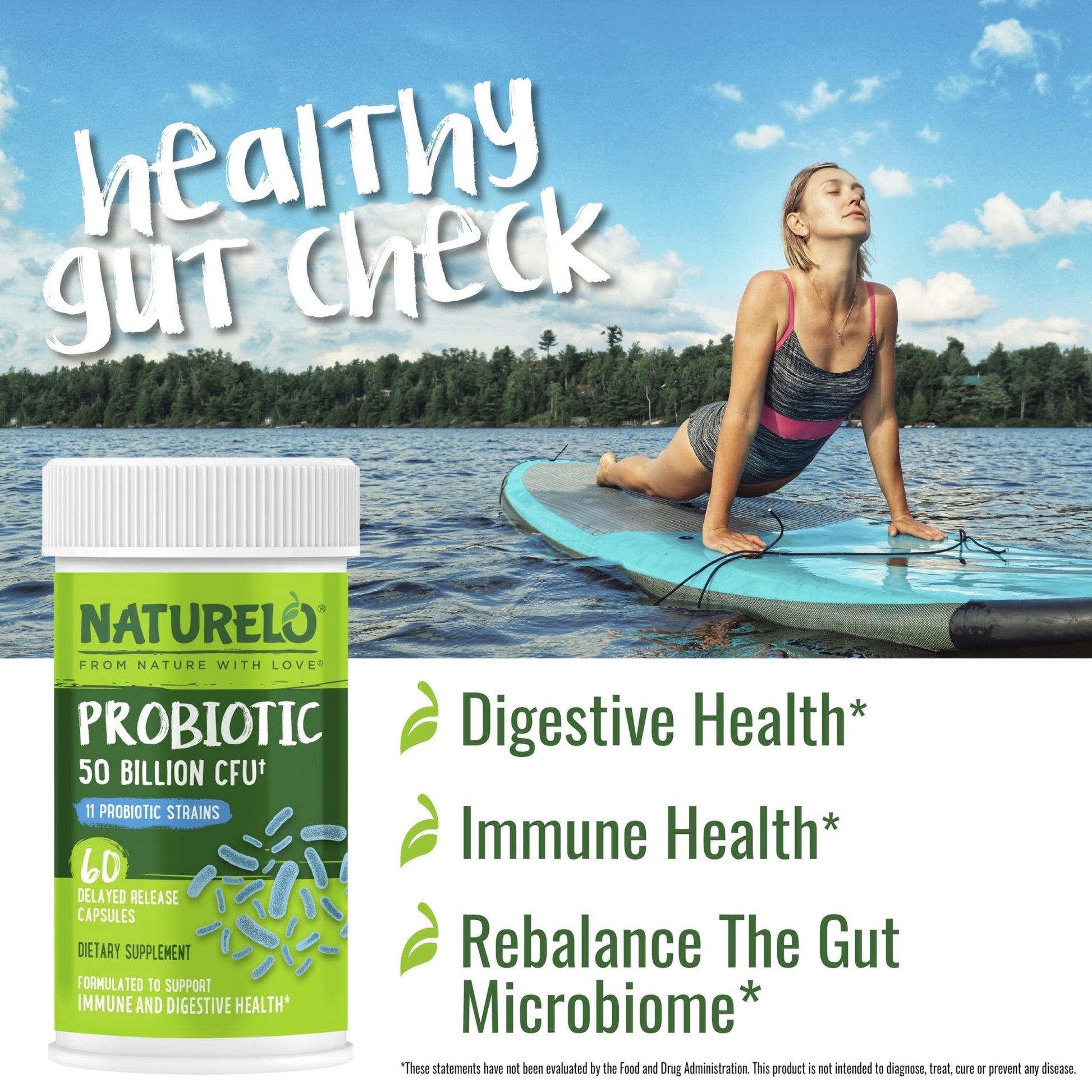 NATURELO Probiotics for Digestive Health - 50 Billion CFU, 11 Strains, Daily Use Supplement - Boosts Immune System, Delayed Release, - Maple Wellness Supplements