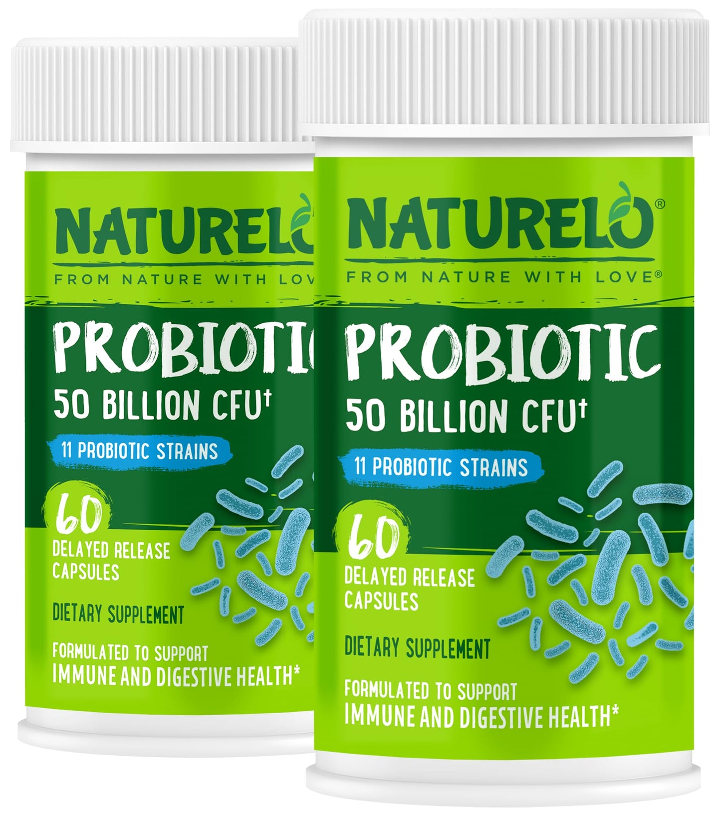 NATURELO Probiotics for Digestive Health - 50 Billion CFU, 11 Strains, Daily Use Supplement - Boosts Immune System, Delayed Release, - Maple Wellness Supplements