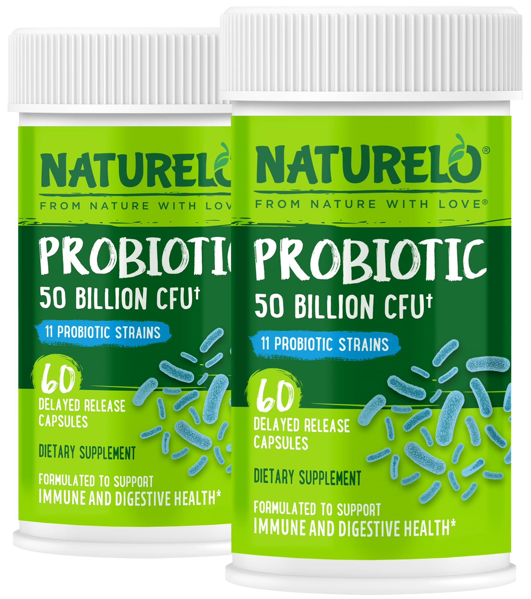NATURELO Probiotics for Digestive Health - 50 Billion CFU, 11 Strains, Daily Use Supplement - Boosts Immune System, Delayed Release, - Maple Wellness Supplements